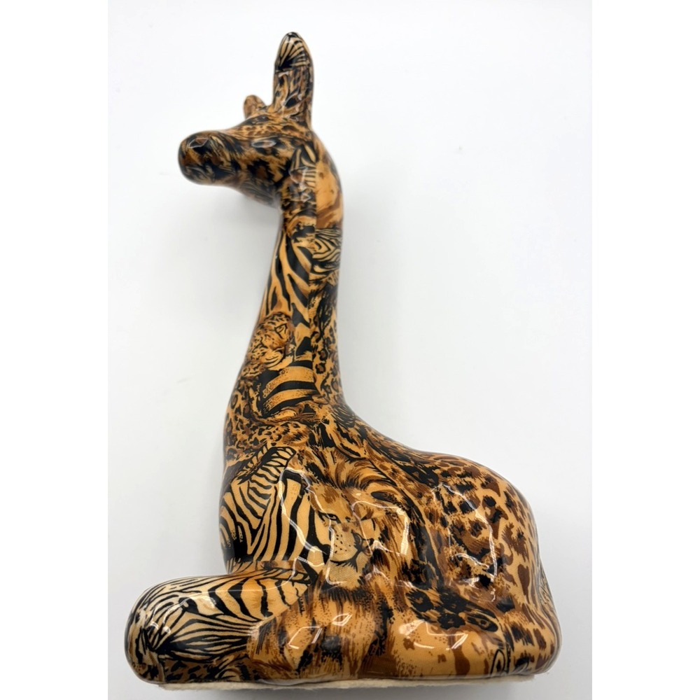 La Vie Giraffe Figurine~11" Tall~Glazed Porcelain~Patchwork Animal Print